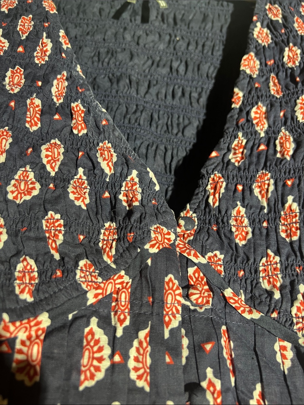 NWOT L Anthropologie Navy Blue & Red Indian Print Sleeveless Sundress w/pockets! - Picture 1 of 8